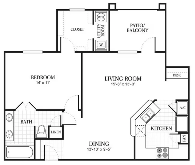 ASBURY - A3 1BR 636 floor plan